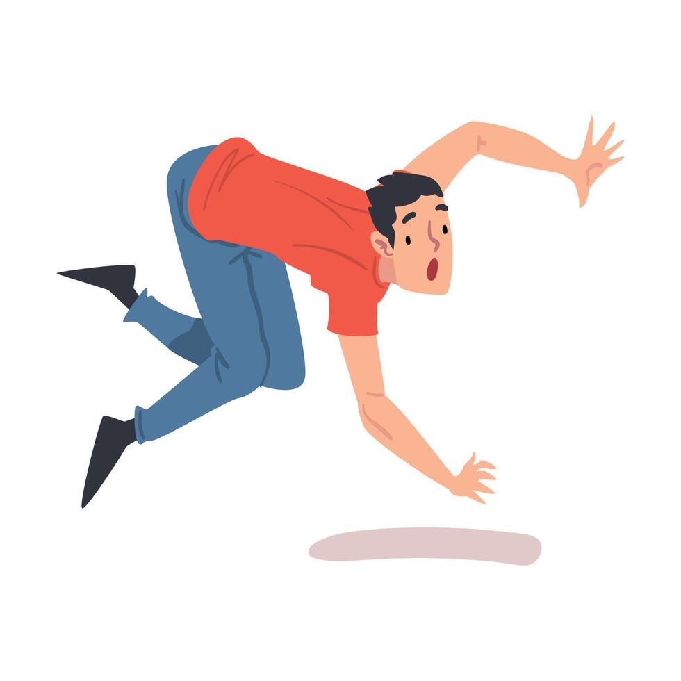 Shocked Man Falling Down Forward, Accident, Pain and Injury Cartoon Style Illustration on White Background vector