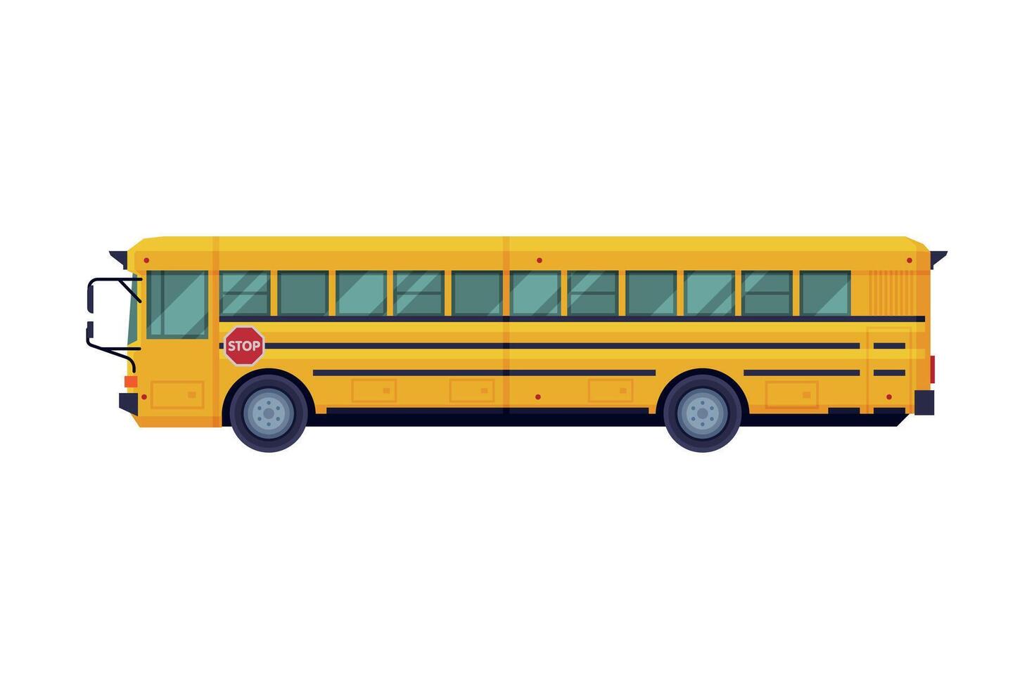 Side View of Yellow School Bus, Back to School Concept, Students Transportation Vehicle Flat Style Illustration on White Background vector
