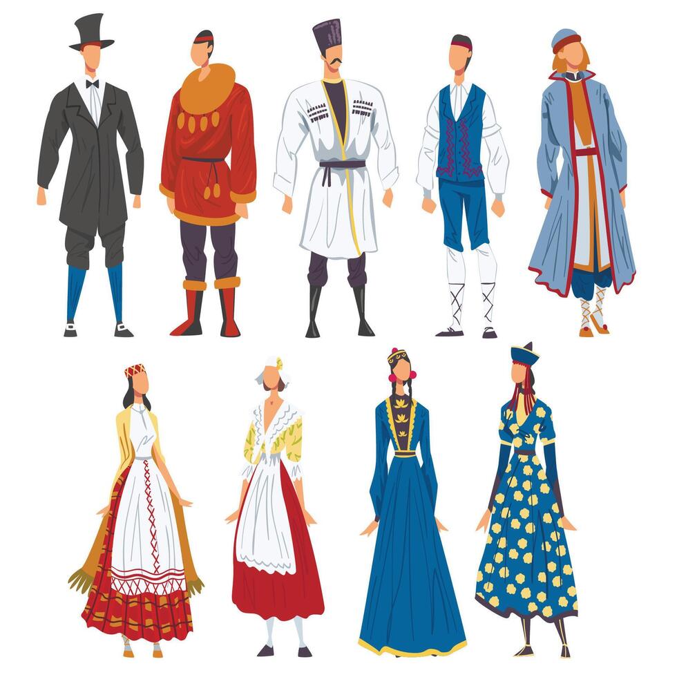 People in National lothing Set, Representatives of Countries in Traditional Outfit of Nation Cartoon Style Illustration vector