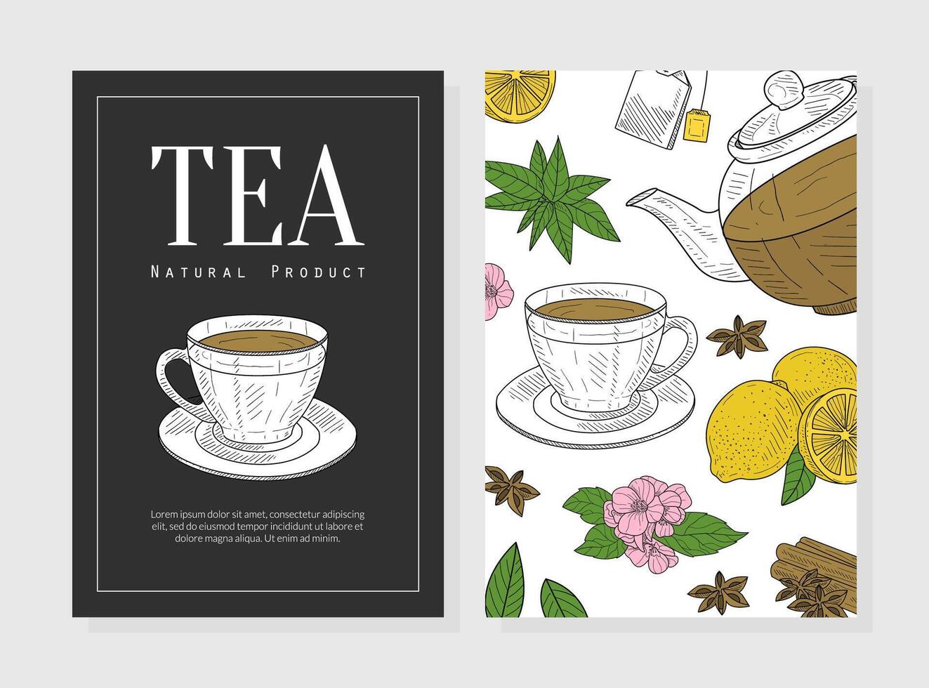 Tea Natural Product Card Template, Cafe, Restaurant Menu or Tea Shop Design Element, Flyer, Certificate, Invitation Card Illustration vector