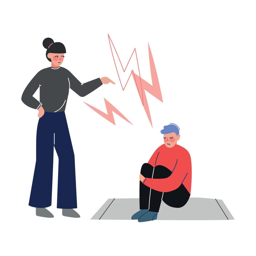 Conflict with Parent, Mother Scolding her Son, Teenage Puberty Problems Concept Illustration vector