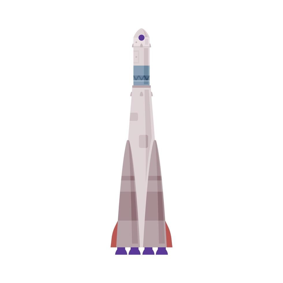 Space Rocket, Astronautics and Space Exploration Technologies Flat Style Illustration on White Background vector