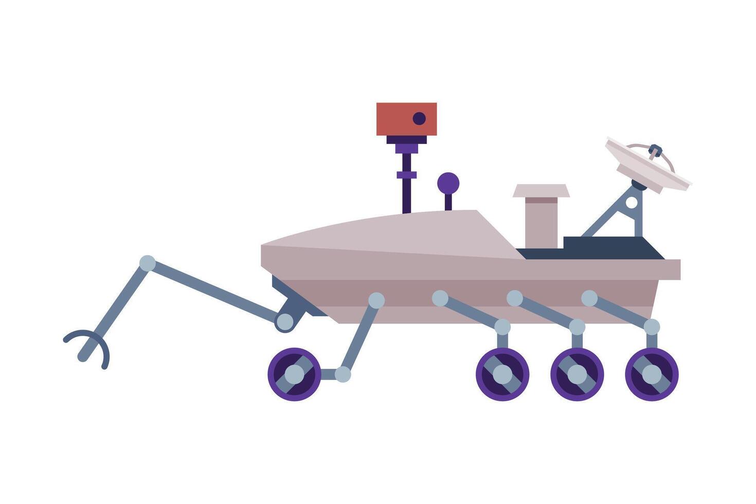 Space Rover, Robotic Autonomous Vehicle for Cosmos Exploration Flat Style Illustration on White Background vector