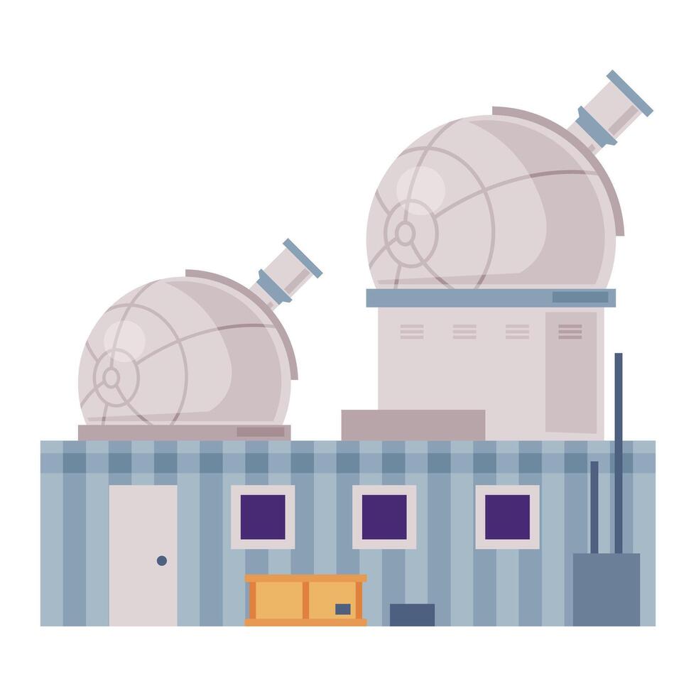 Observatory Building with Telescope in Dome, Explore and Observe Galaxy and Space Technologies Flat Style Illustration vector