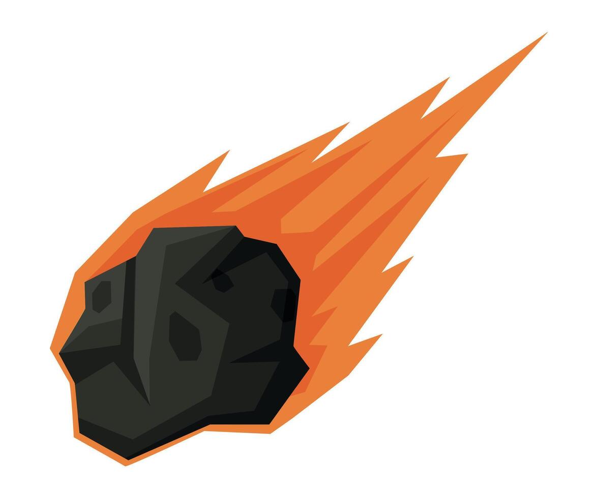 Flying Flaming Meteorite, Space, Cosmos Exploration Theme Flat Illustration on White Background vector