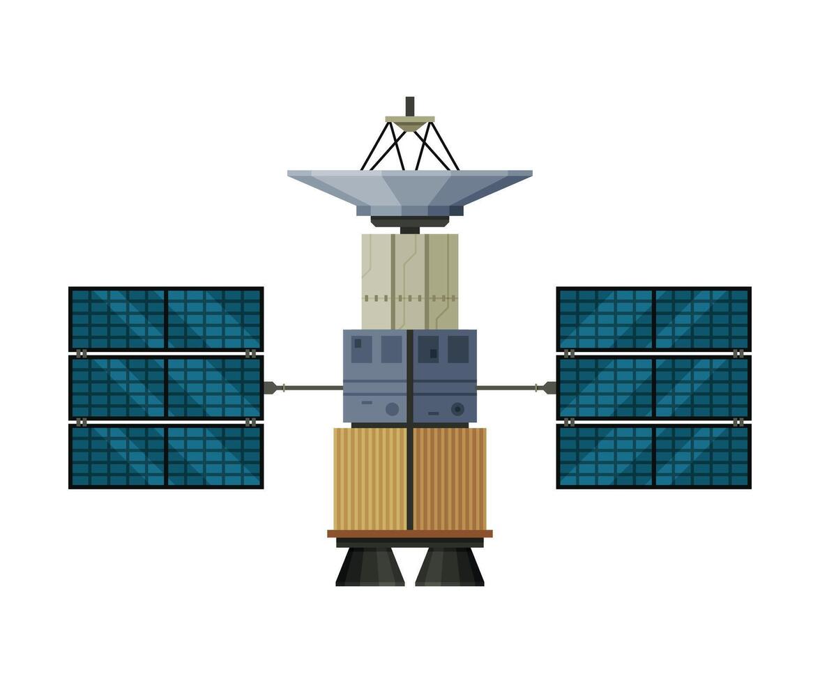 Artificial Satellite Floating, Cosmos Exploration, Space Technology Theme Flat Illustration Isolated on White Background vector