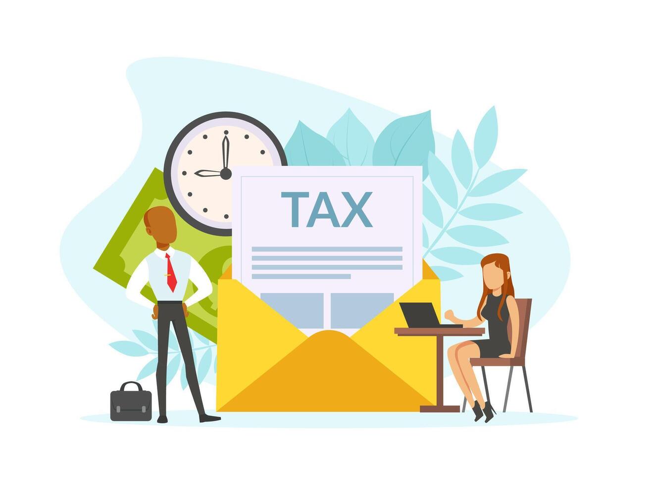 Tax Payment Concept, Tiny Business People Calculating Document for Taxes, Business Time Management Flat Illustration vector
