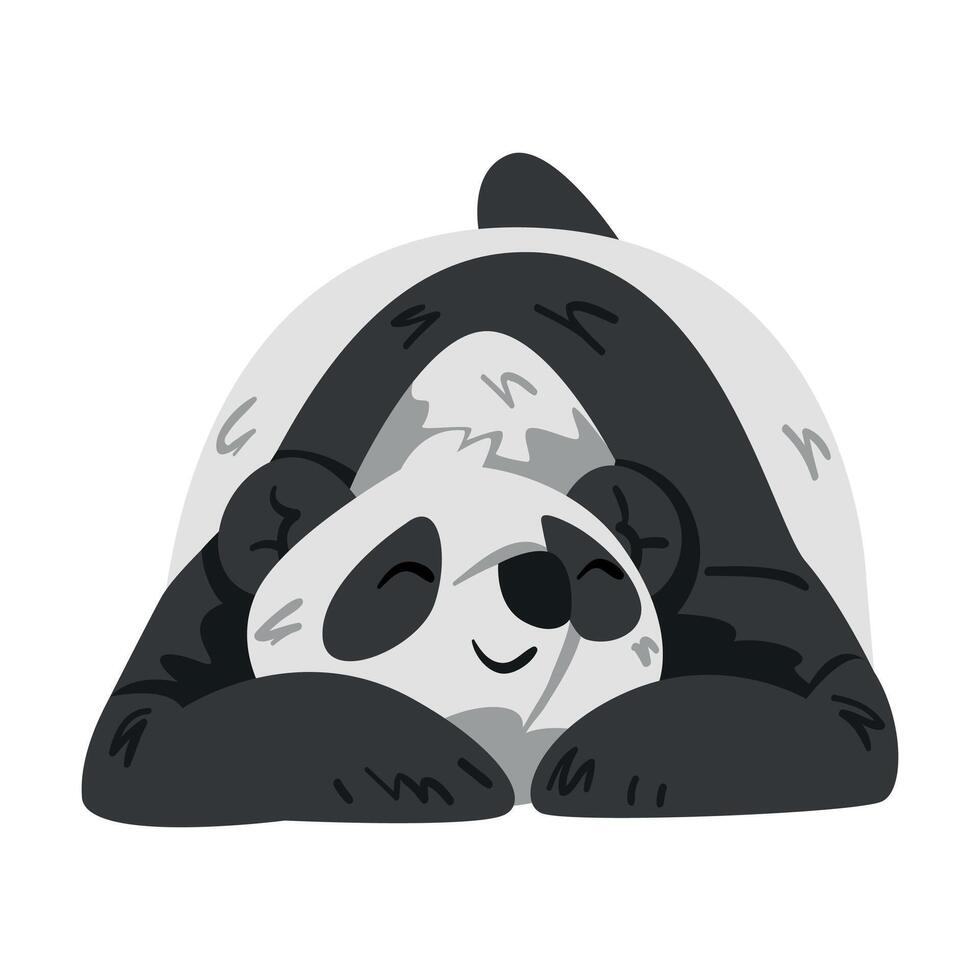 Cute Sleeping Panda Bear, Funny Wild Animal Cartoon Style Illustration on White Background vector