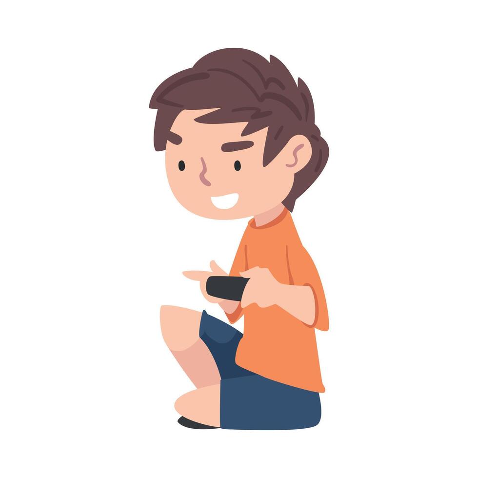 Excited Boy Playing Games on the Game Console, Teenage Kid Holding Controller Cartoon Style Illustration vector