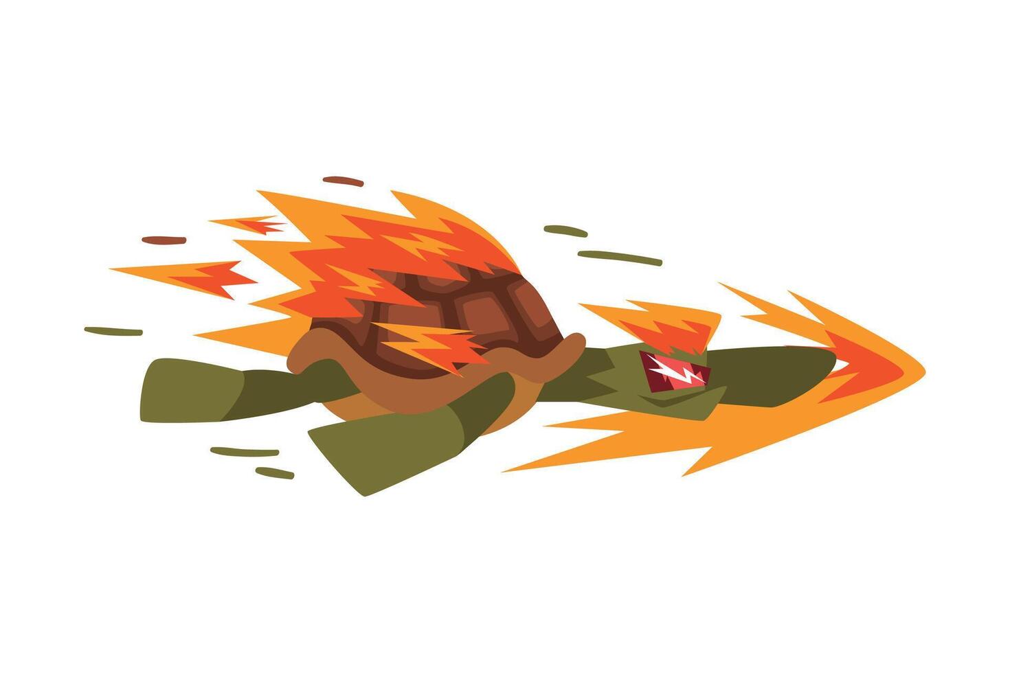 Fire Fast Turtle, Tortoise Animal Cartoon Character Speed Leader Illustration on White Background vector