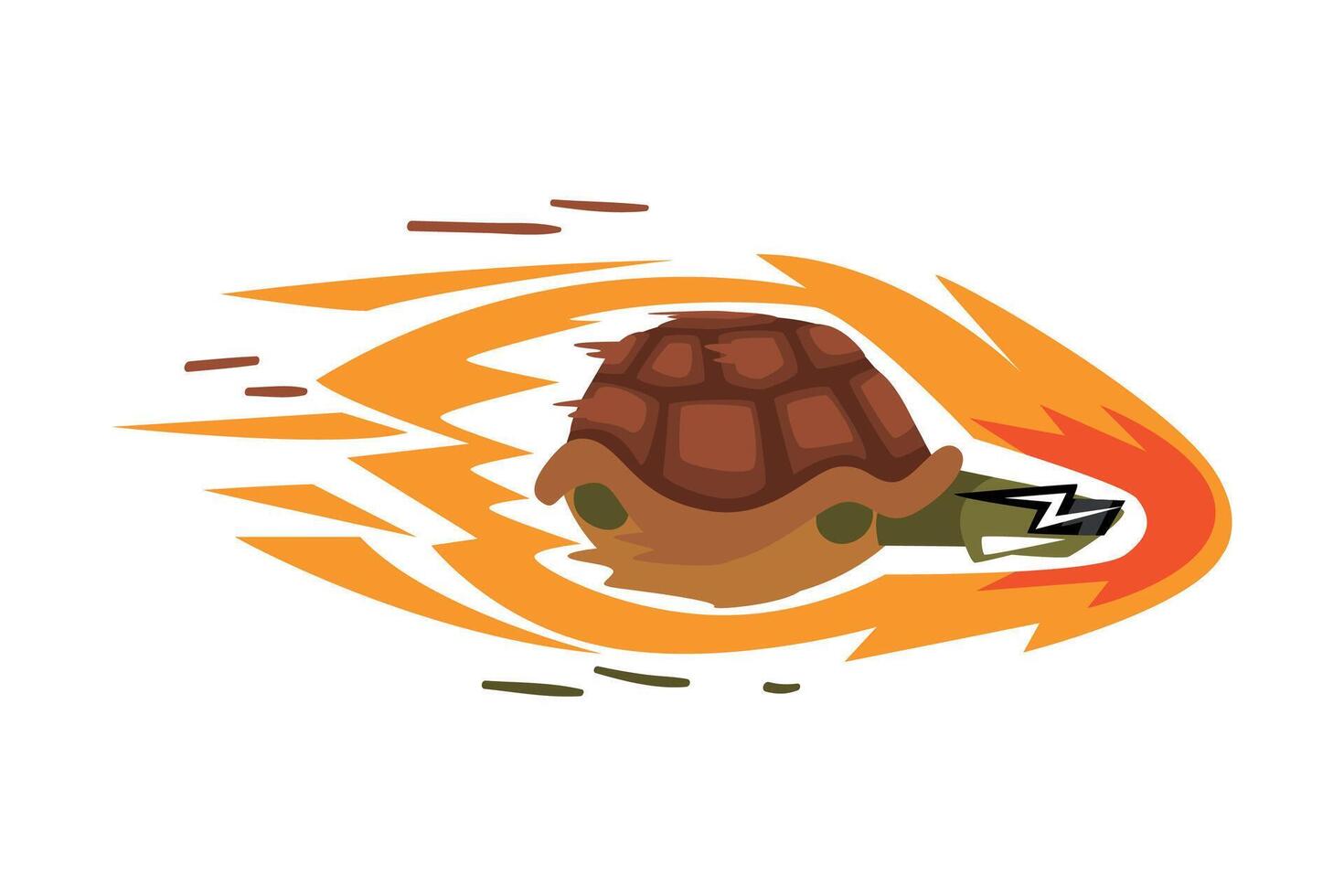 Fast Turtle on Wheels, Funny Tortoise Animal Cartoon Character with Fire Illustration on White Background. vector
