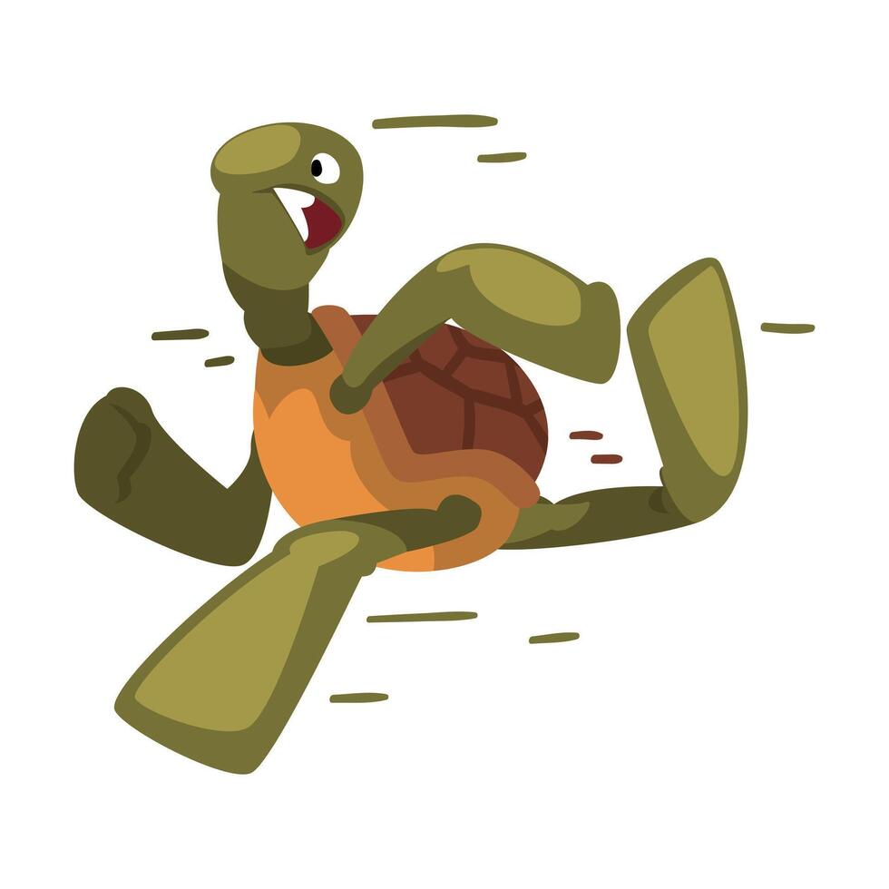 Fast Turtle, Tortoise Animal Cartoon Character Running on its Hind Legs Illustration on White Background. vector