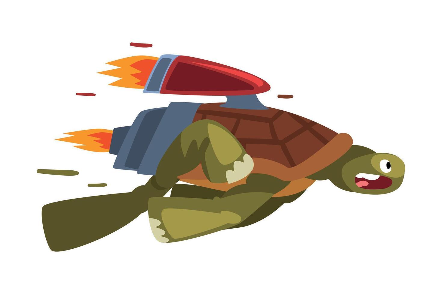 Fast Turtle, Funny Animal Cartoon Character with Turbo Speed Booster Illustration on White Background vector