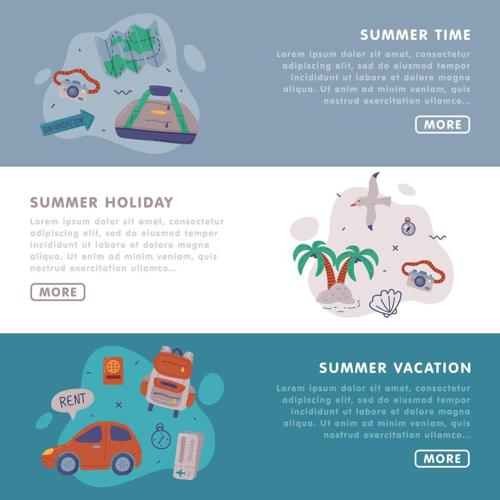Summer Time Landing Page Templates Set, Summer Journey, Travel Destination, Tourism Website, Homepage Illustration vector