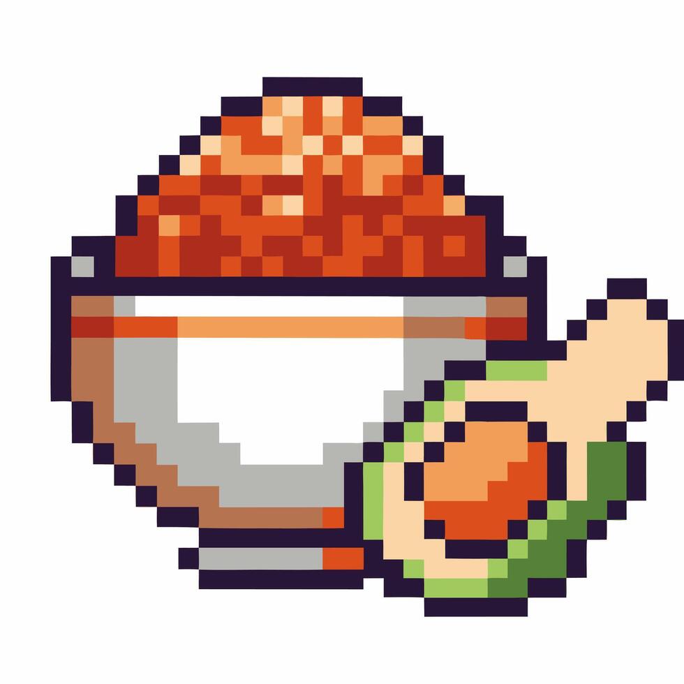pixel art rice bowl with avocado retro digital art concept vector