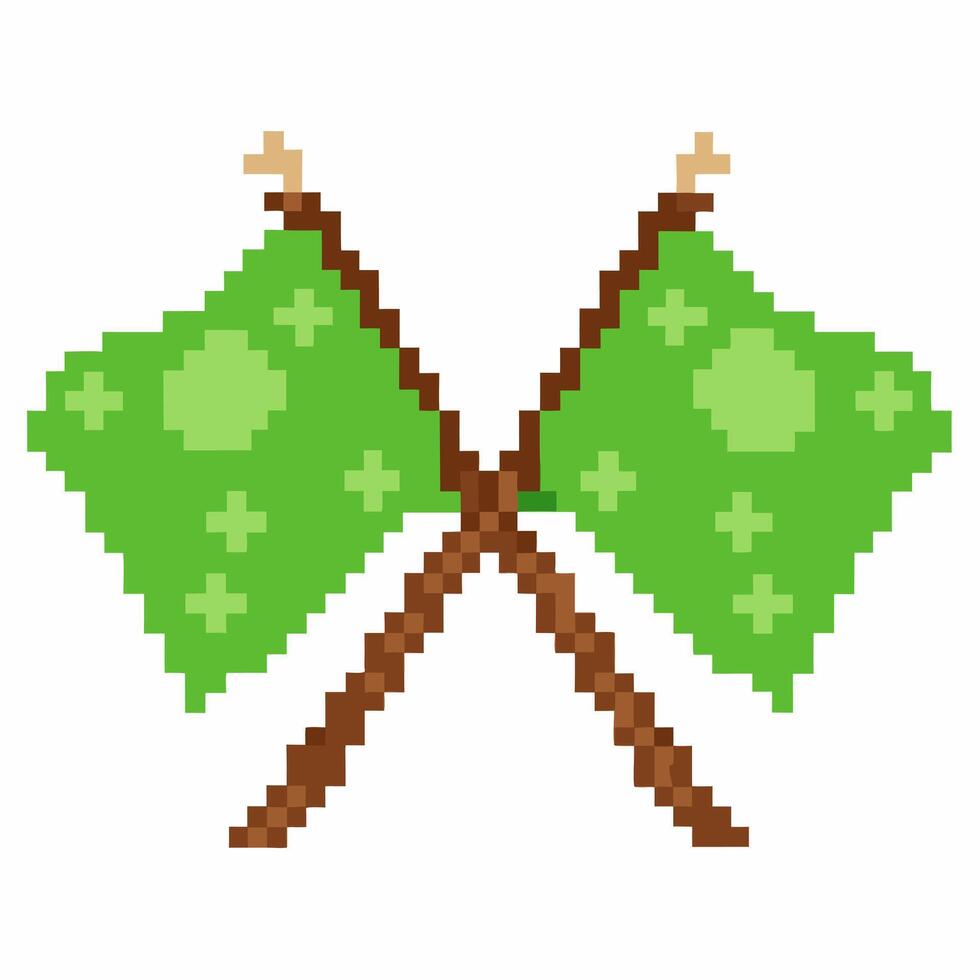 pixel art green flags crossed retro gaming icon, vintage digital graphics, 8 bit decor vector