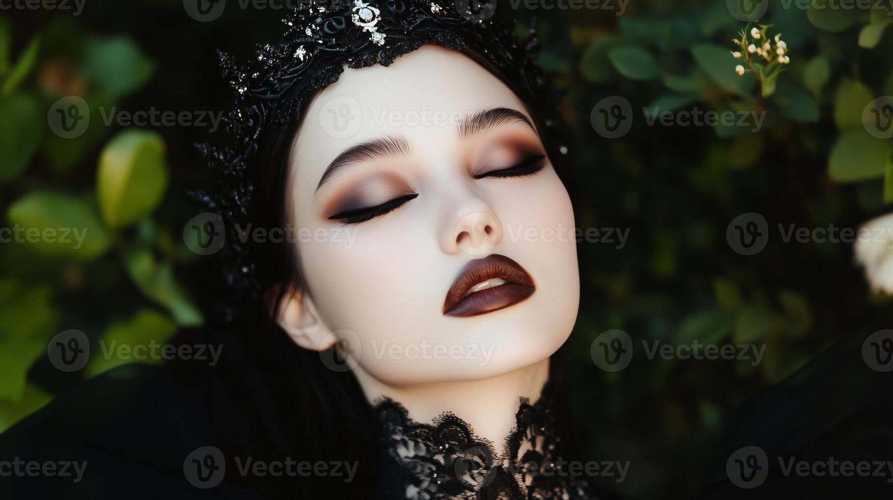 A woman with black makeup and a crown photo