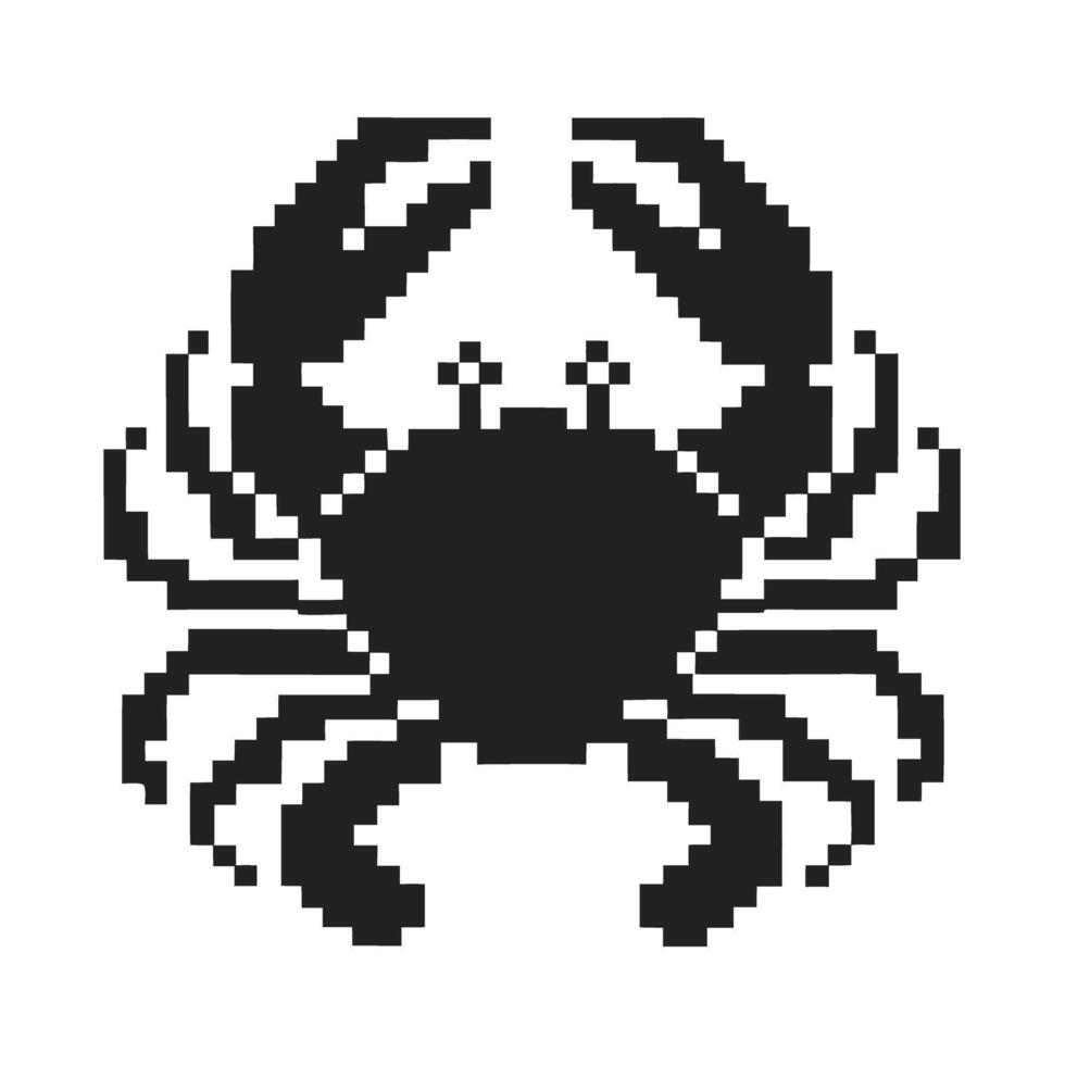 Pixelated crab illustration black and white retro gaming style, digital art, blocky sea creature vector