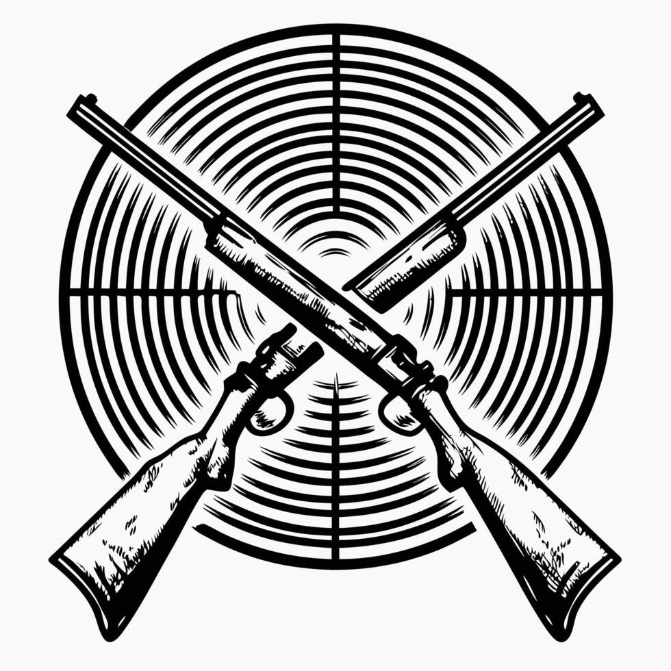 Crossed rifles emblem with bullseye hunting and target shooting symbol, vintage design vector