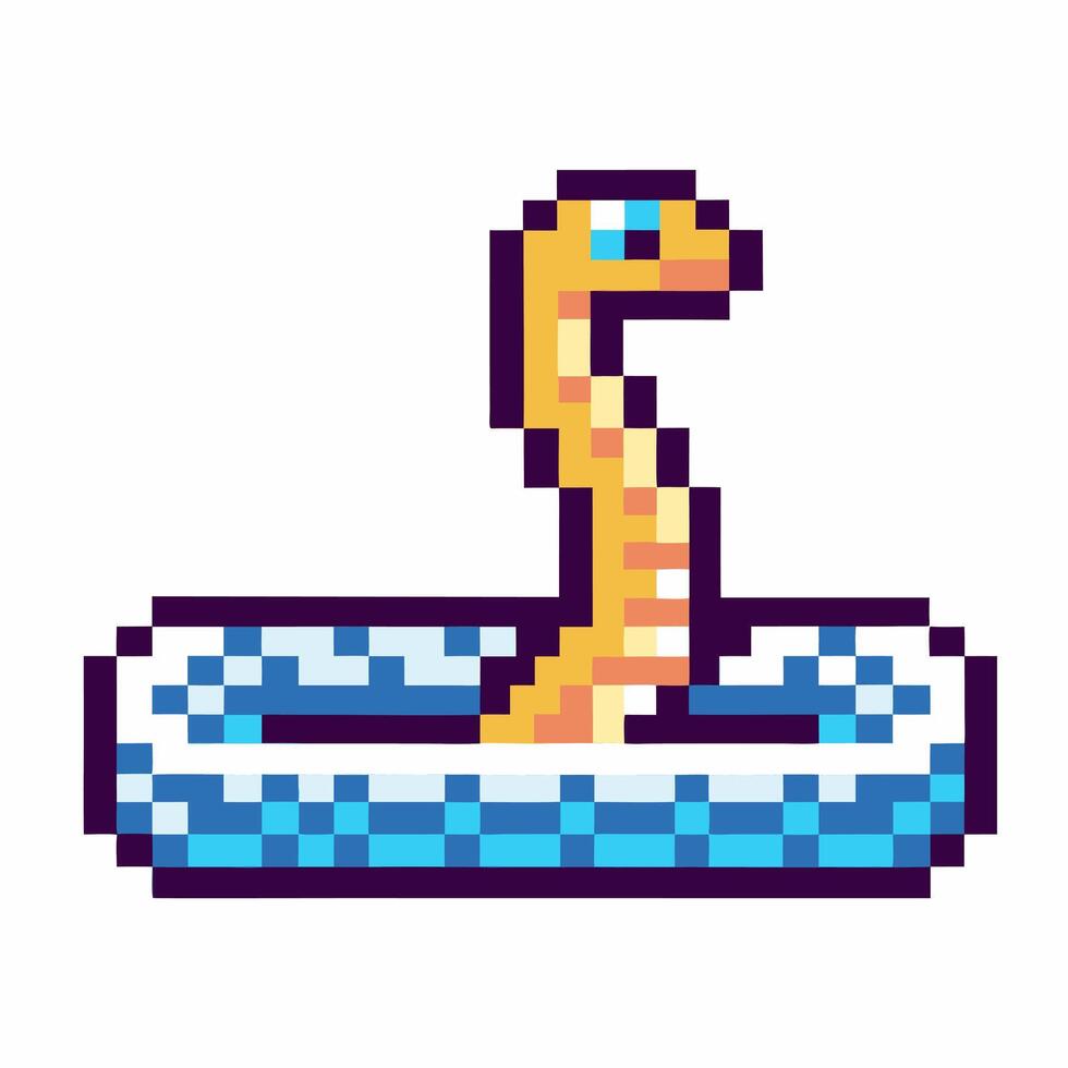 pixelated snake in water retro digital art, pixel illustration nostalgic game design vector