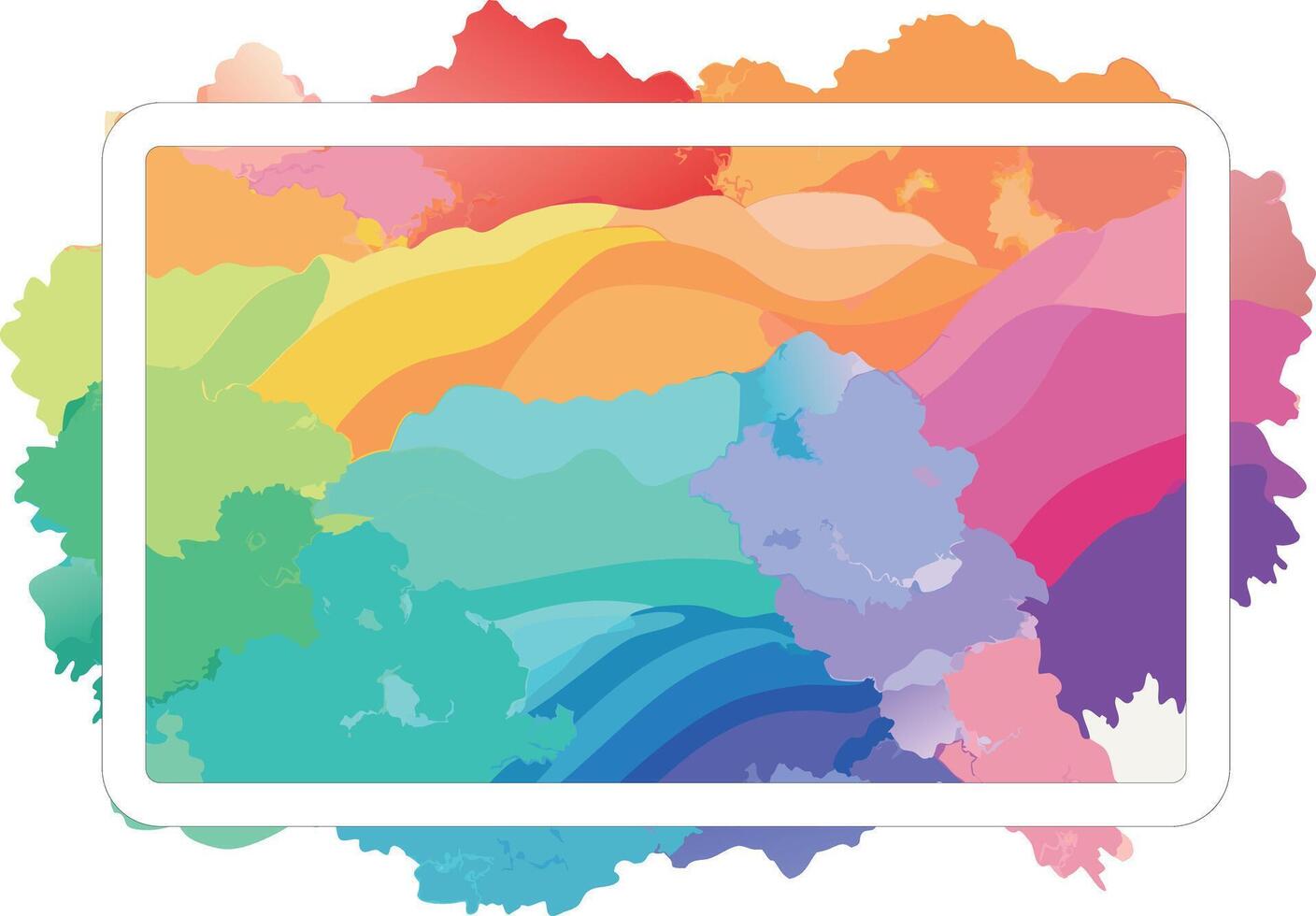 Vibrant Rainbow Watercolor Brushstrokes with White Frame vector