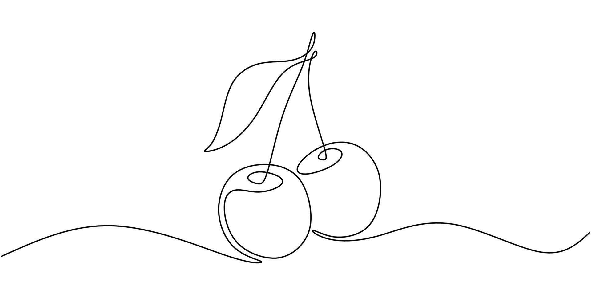 Cherry Fruit Single Line vector
