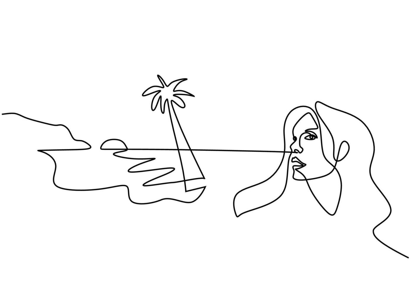Continuous Line Woman Beach vector