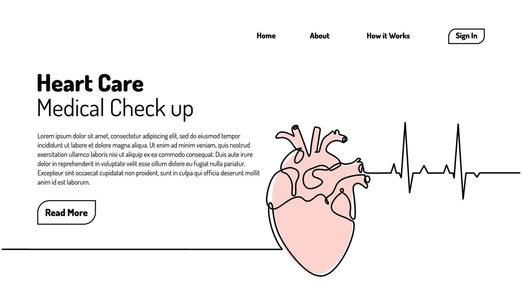 Continuous Line Art Heart Medical vector