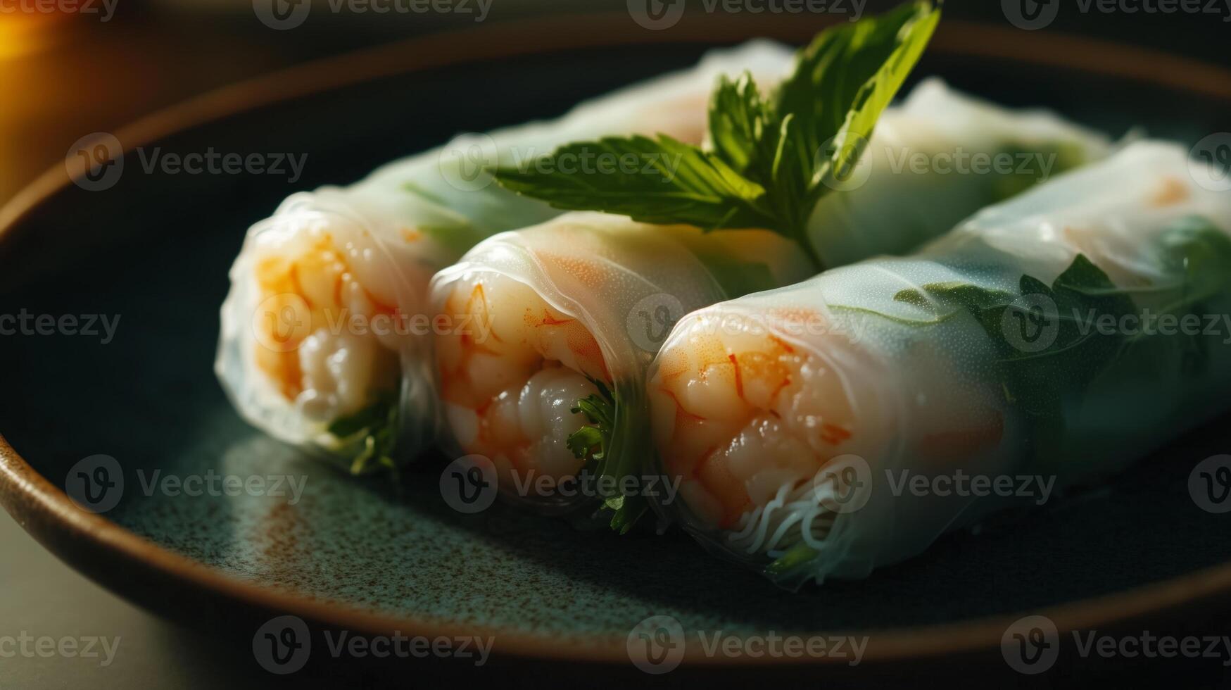fresh and delicate platter of Vietnamese shrimp spring rolls photo
