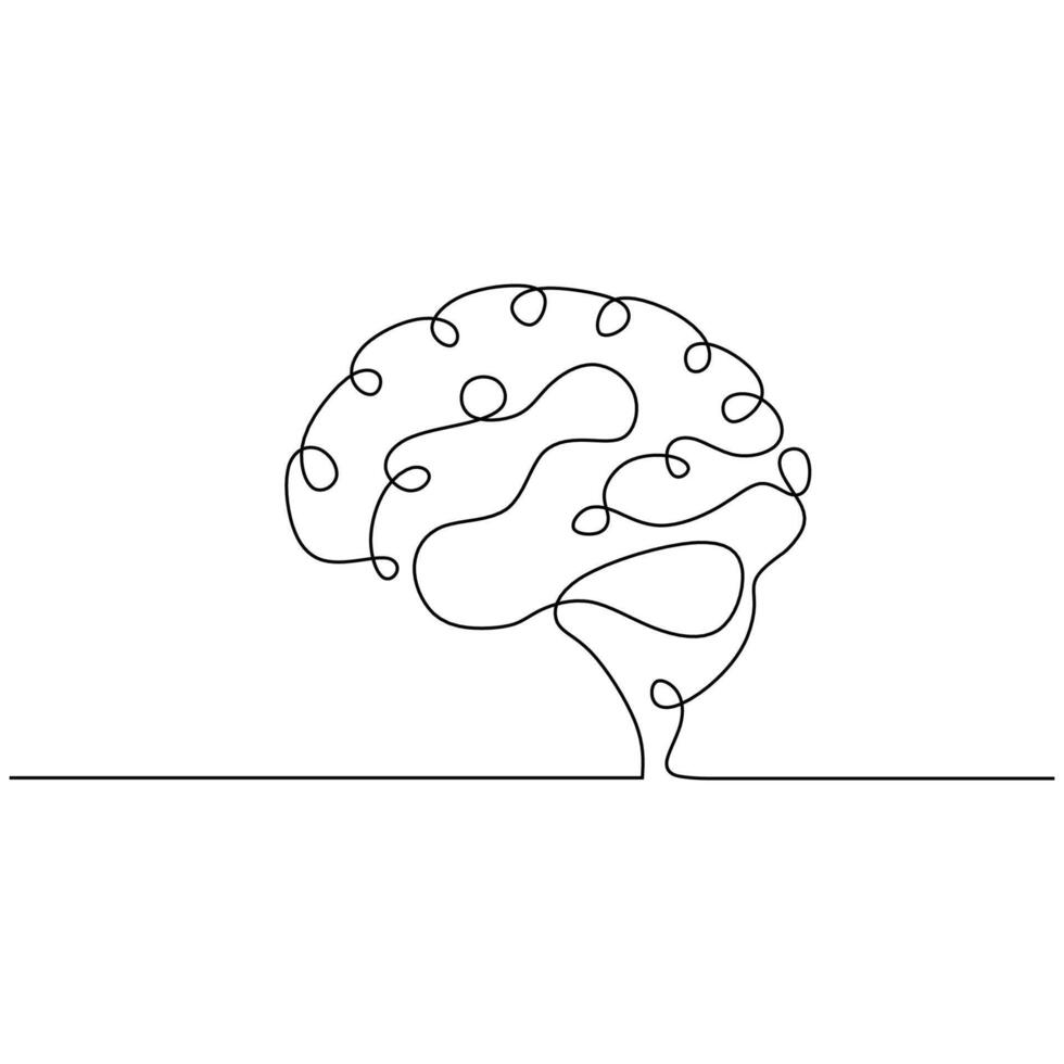 Continuous One Line Drawing Brain vector