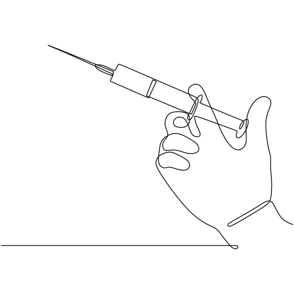 Hand Holding Syringe Continuous Line vector