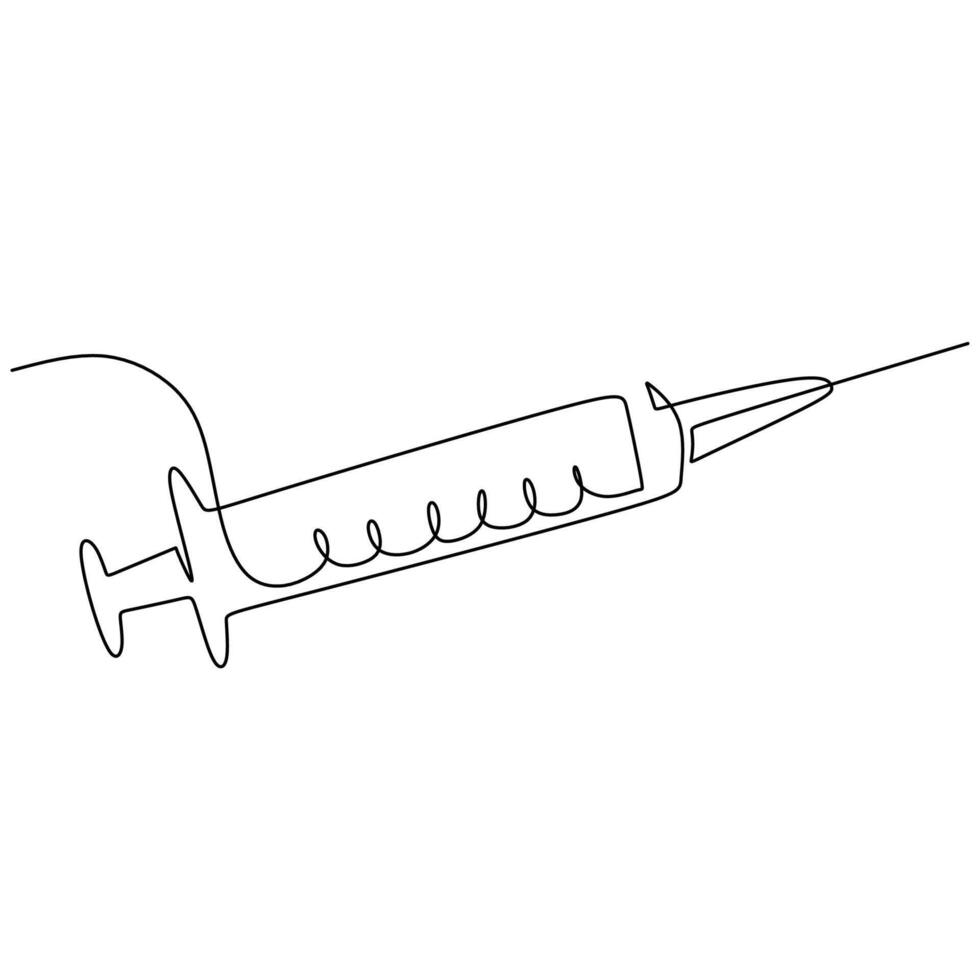 Medical Syringe Continuous One Line Drawing vector