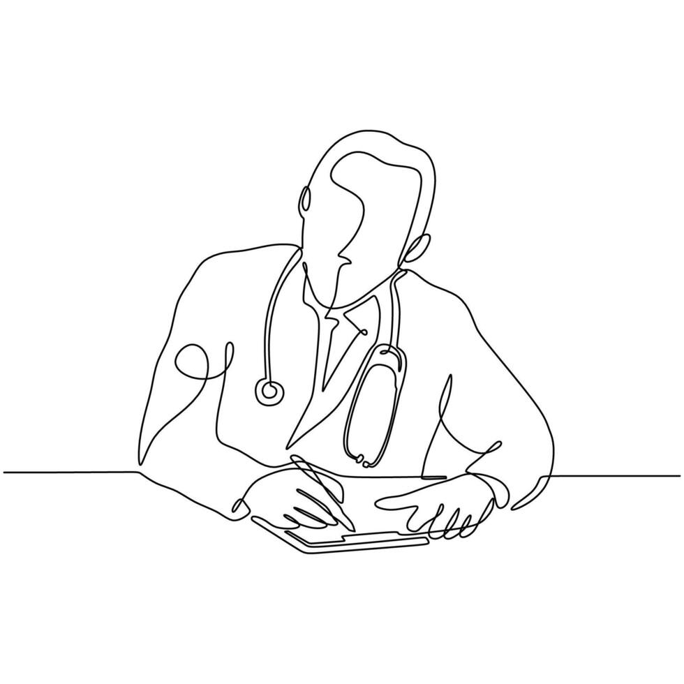 Continuous One Line Doctor Writing vector