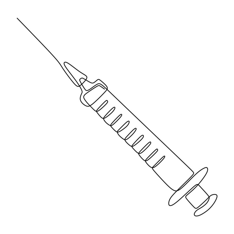 Medical Syringe Continuous One Line Drawing. vector