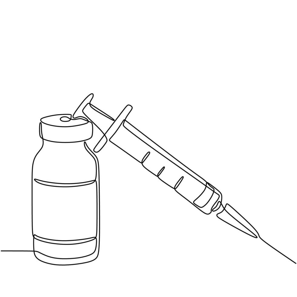 Medical Syringe Vaccine Continuous Line vector