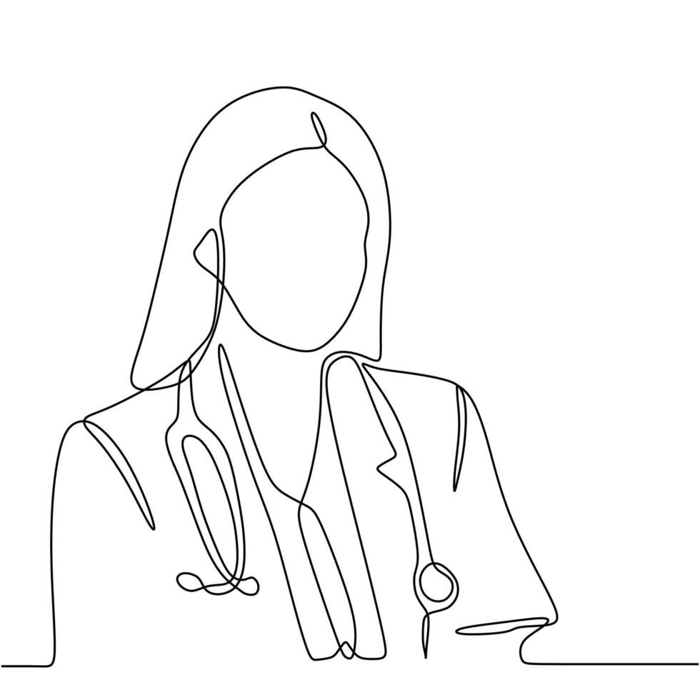 Female Doctor Continuous One Line vector