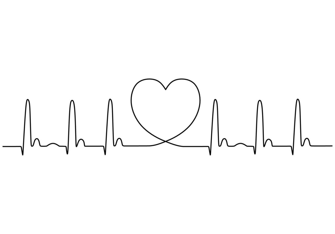 Continuous Line Heart Pulse Hand drawn vector