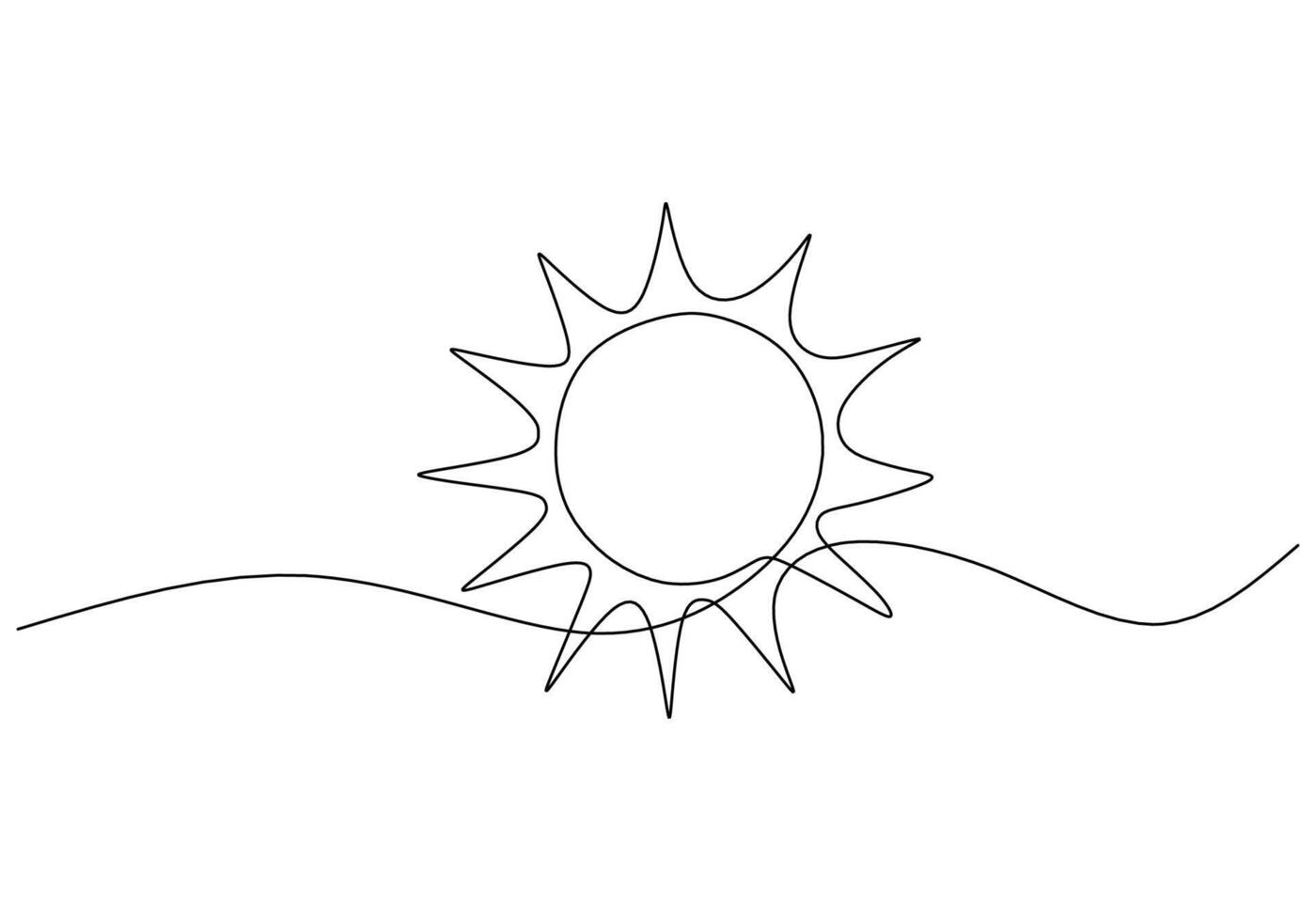Sun Line Drawing Continuous icon. vector