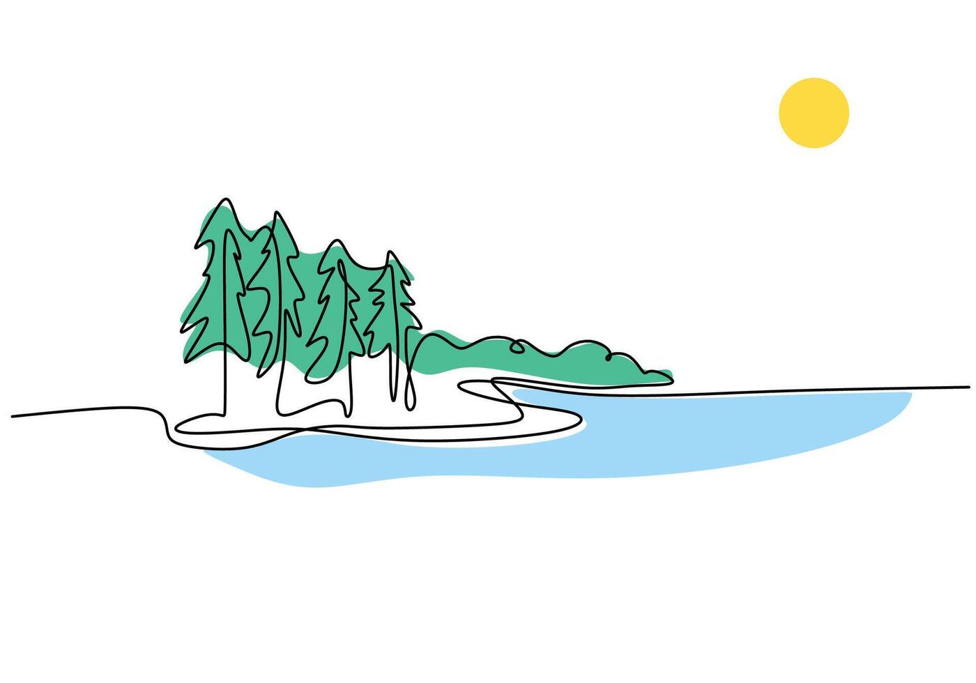 Forest River Landscape Art vector