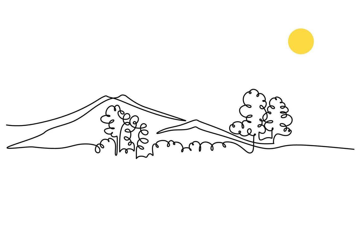 Mountain Forest Continuous Line vector