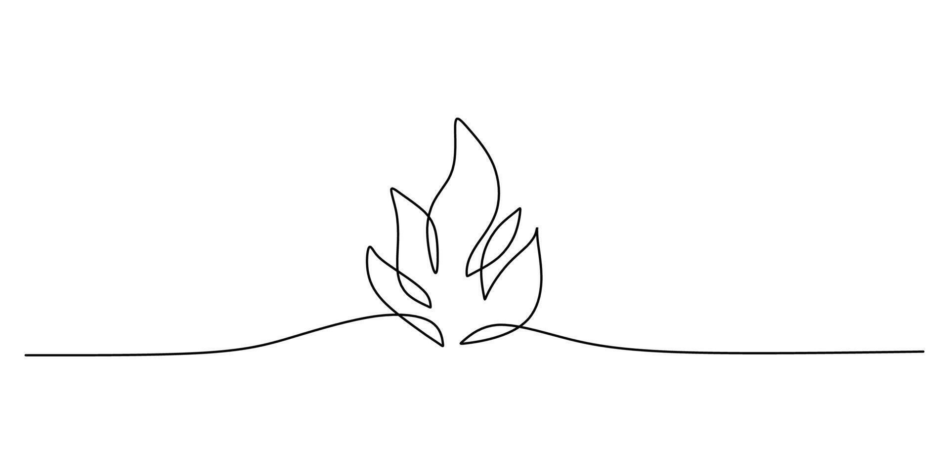 Flame in continuous one line drawing. Fire icon concept. vector