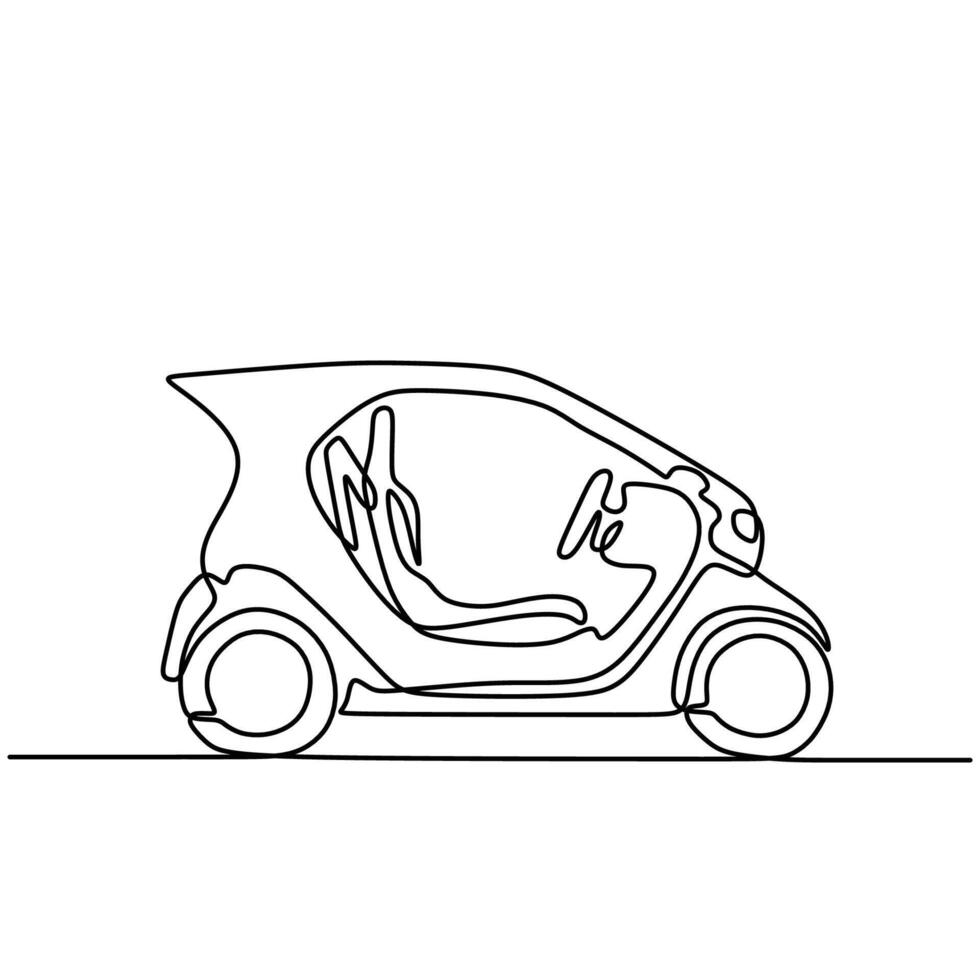 Electric car one line drawing. Continuous single outline vehicle with battery. Unique design concept. vector