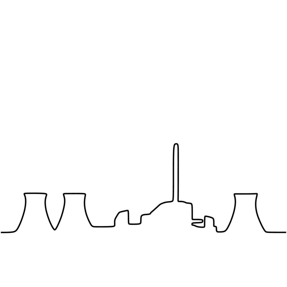 Continuous line factory drawing. Construction building with industrial production landscape vector