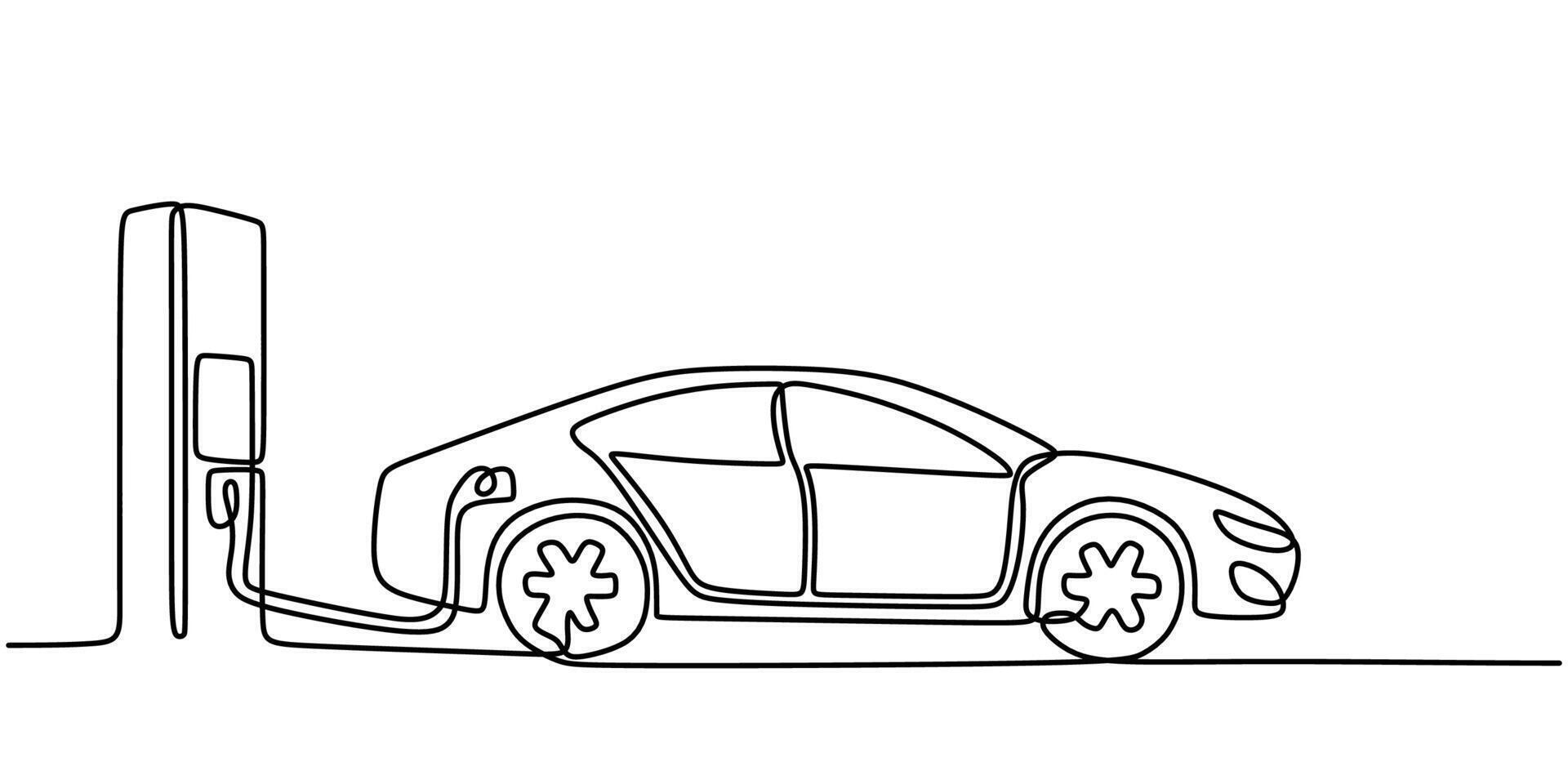Charging EV One Line Drawing vector