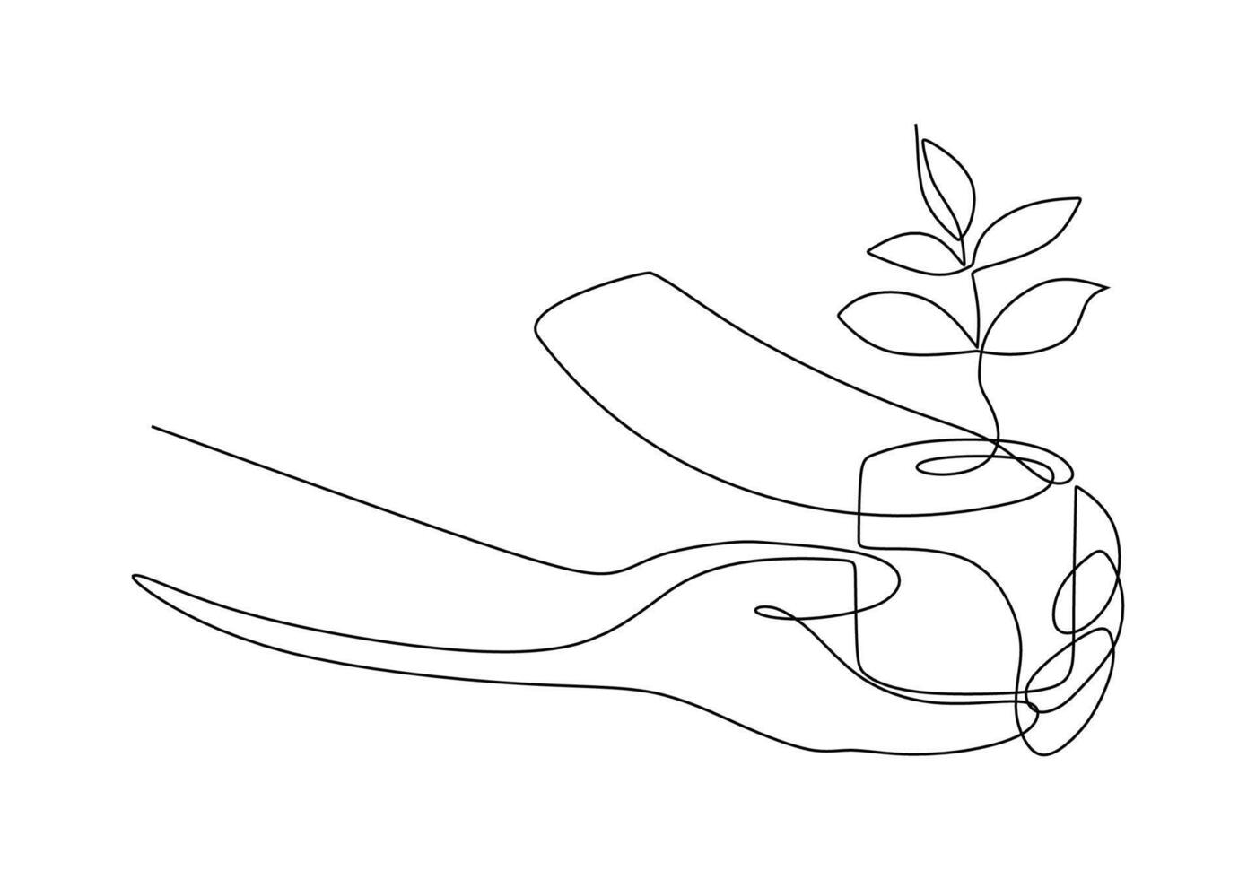 Hands Plant Pottery One Line vector