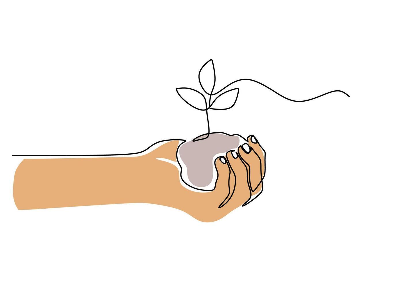 Growing Plant Hands One Line vector