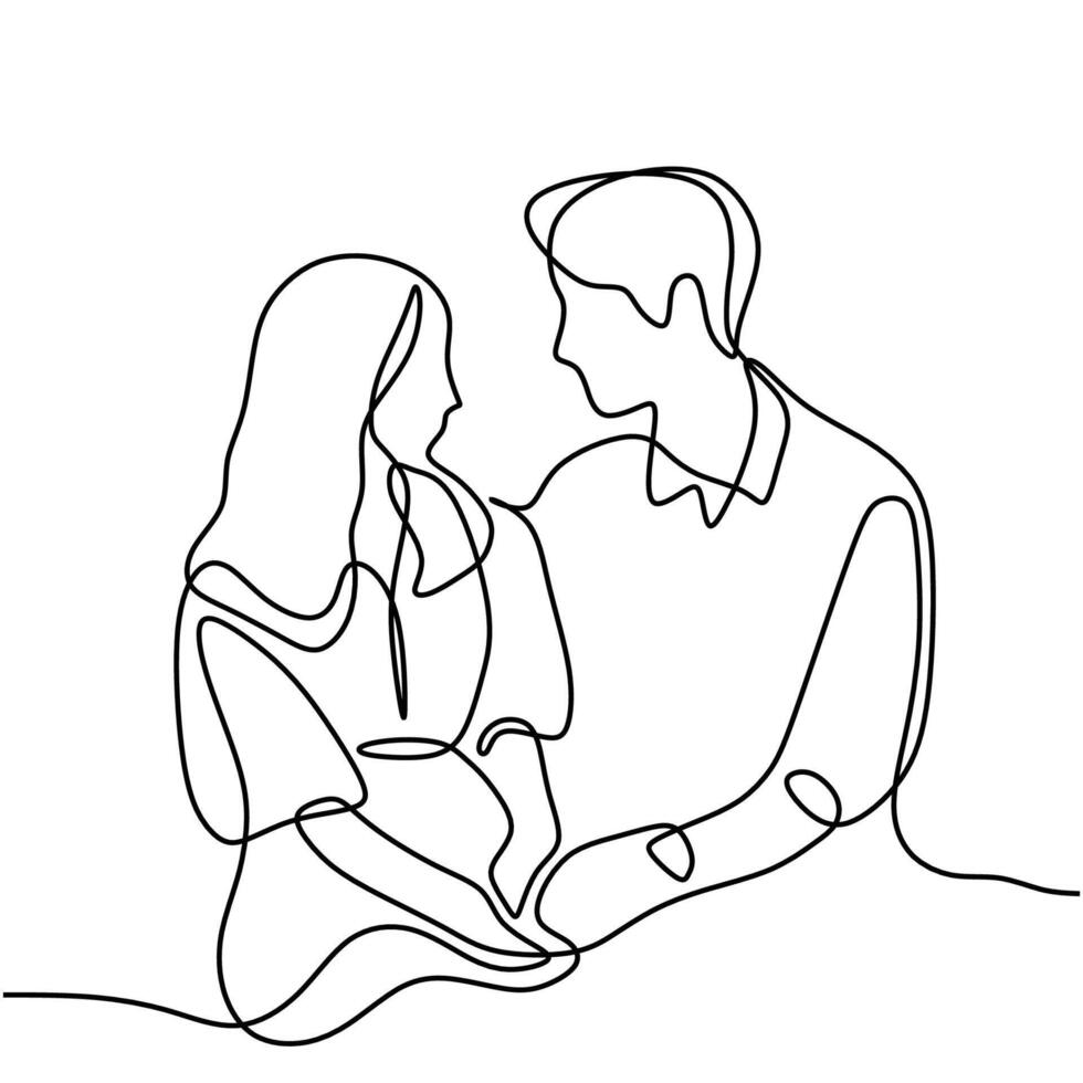 Romantic Couple Love One Line vector