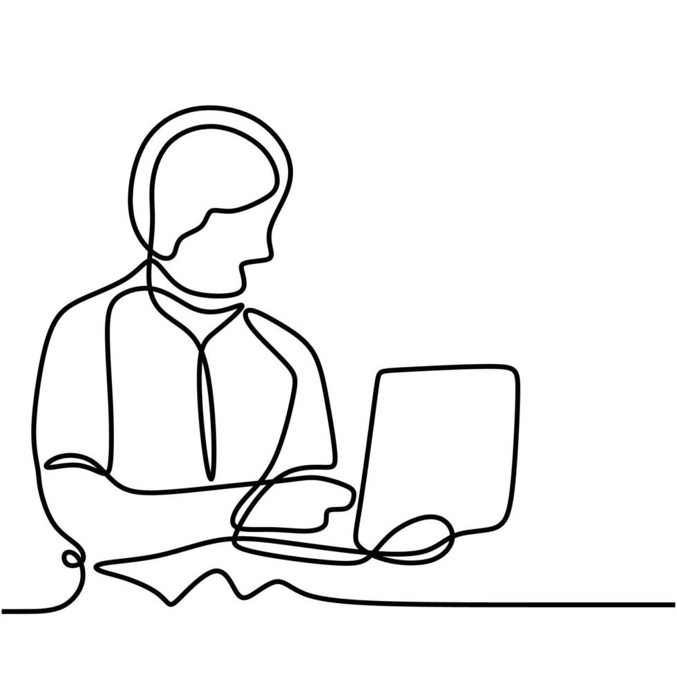 People With Laptop One Line vector