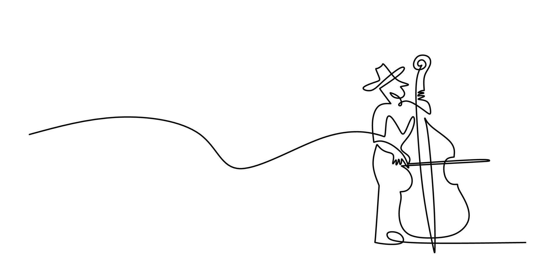 Violinist man playing violin. Continuous line music drawing art minimalism illustration. vector