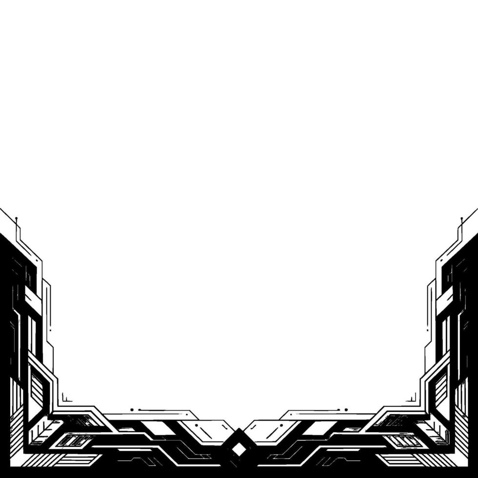Tech Frame Border Geometric, Minimalist, Black White, Modern vector